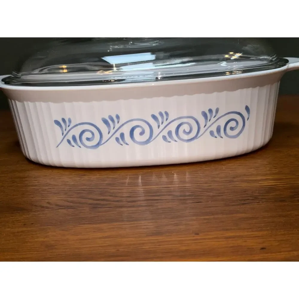 CorningWare Oceanview French White 4QT Roaster Casserole F-14-B W/ Pyrex Lid